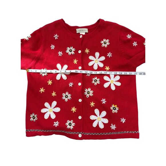 Susan Bristol Red Cardigan Floral Embroidery Button-Up Ramie Vintage Women XL - Picture 6 of 7